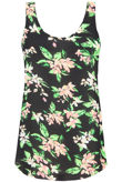 Black & Green Flower Print Sleeveless Tops