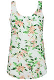 Green Flower Print Sleeveless Tops