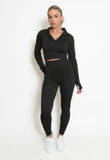 Black Ribbed Zip Top And Leggings Set