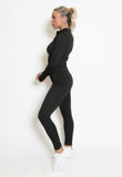 Black Ribbed Zip Top And Leggings Set