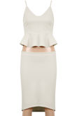 Cream Peplum Cami and Curved Hem Skirt Set