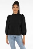 Black Frilled Shoulder High Neck Blouse
