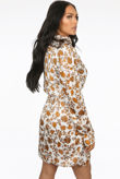 White Floral Print High Neck Button Up Shift Dress