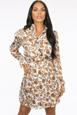 White Floral Print High Neck Button Up Shift Dress