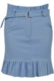 Blue Pleated Hem Belted PU Mini Skirt