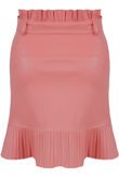 Peach Pleated Hem Belted PU Mini Skirt