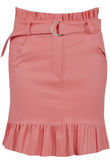 Peach Pleated Hem Belted PU Mini Skirt
