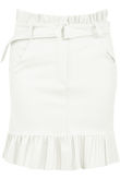 White Pleated Hem Belted PU Mini Skirt