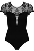 Black Floral Lace Back Zip Up Bodysuit 