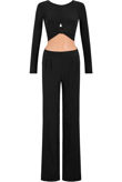 Black Soft Touch Knot Crop Top & Pleated Palazzo Trouser Set
