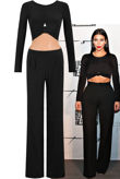 Black Soft Touch Knot Crop Top & Pleated Palazzo Trouser Set
