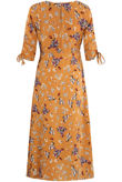 Mustard Floral  Button Up Skater Maxi Dress