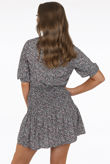 Black Floral Mini Dress With Gatherings