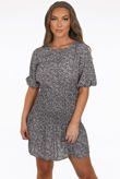 Black Floral Mini Dress With Gatherings