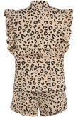 Beige Animal Print Frilled Top And Shorts Set
