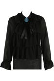 Black Chiffon Frill Knot Trim Blouse