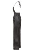 Black Plunge Striped Monochrome Halter Jumpsuit