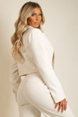 Beige Woven Button Cropped Blazer
