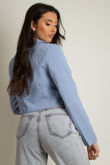 Blue Woven Button Cropped Blazer