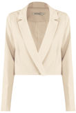 Beige Woven Button Cropped Blazer