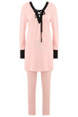 Pink Lightweight Tie Neck Tunic & Trouser Set
