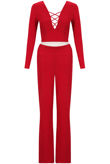 Red Front Cut Out Tops & Palazzo Trouser Set