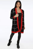 Black Square Check Long Open Cardigan