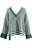 Green V Neck Stripes Pullover