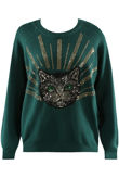 Green Sequin Cat Face Jumper