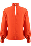 Orange Ring Pearl Trim High Neck Blouse 