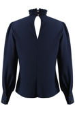 Navy Ring Pearl Trim High Neck Blouse 