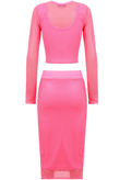 Fuchsia Mesh Detail Celebrity Style Crochet Top & Skirt Set