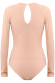 Long Sleeve Key Hole Bodysuit In Silver Pink