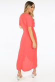 Coral Tie Up Waist Wrap Dress