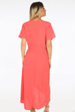 Coral Tie Up Waist Wrap Dress