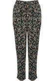 Black Floral Print Tie Up Trousers