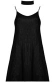 Black Pleated Glitter Swing Dress with Matching Choker