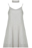 White Pleated Glitter Swing Dress with Matching Choker