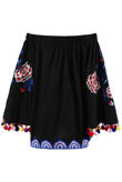 Black Off Shoulder Embroidered Pom Pom Blouse
