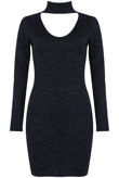 Navy and Grey Choker Neck Long Sleeves Bodycon Dress