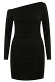 Black Studded Lurex Oblique Neck Dress