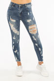 Denim Blue Frayed Ripped Skinny Jeans