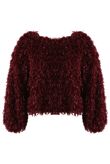 Wine Feather Look Round Neck Top