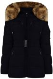 Navy Quilted Natural Fur Puffer Jackets