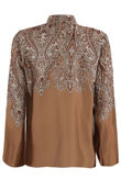 Camel  Paisley Shirt With Balloon Sleeve