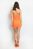 Orange Ruched Corsage One Shoulder Mini Dress