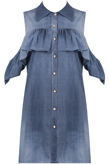  Blue Denim Cold Shoulder Shirt Dress