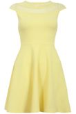 Yellow Block Colour Netted Side Zip Up Flared Dress