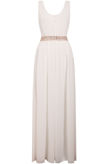 White Front Lace Pleated Trimming Back Zip Up Maxi Dress 