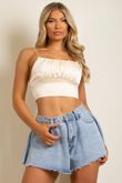 Beige Ruched Front Satin Bralet 
